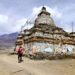 Trekking towards Nar Village on the Narphu Valley Trek route near Kangla Pass in the Annapurna region