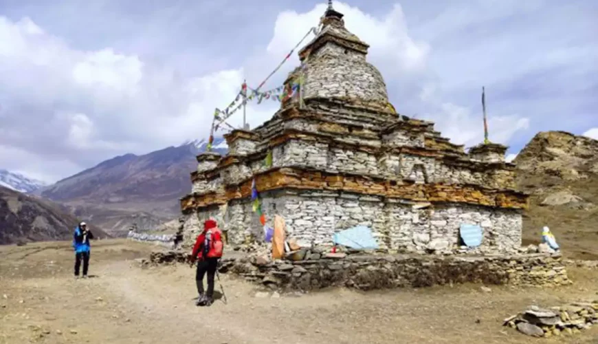 Trekking towards Nar Village on the Narphu Valley Trek route near Kangla Pass in the Annapurna region